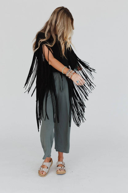 Oversized Western Showstopper Fringe Top - Black