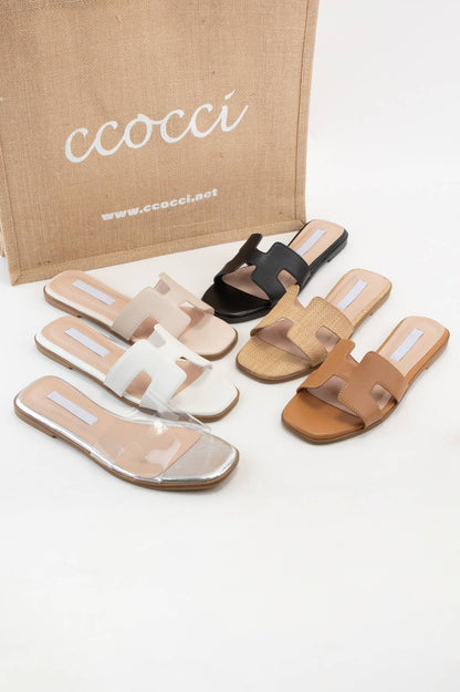 TRENDY H-SHAPED CUTOUT SANDALS: BEIGE