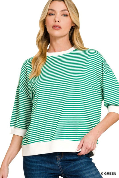 Striped Contrast Top with Banded Trim