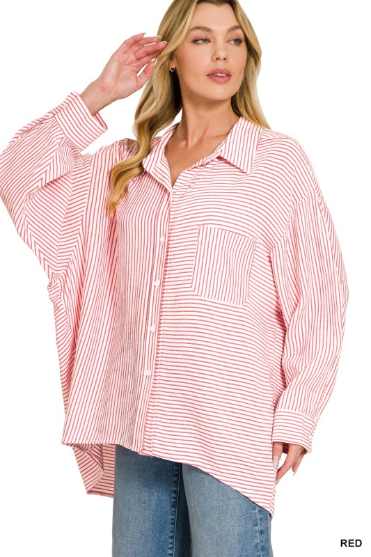 Woven Stripe Button Down Shirts
