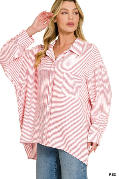 Woven Stripe Button Down Shirts
