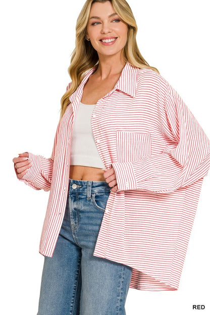 Woven Stripe Button Down Shirts