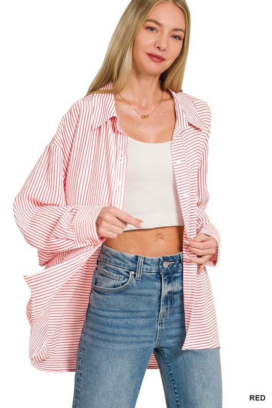 Woven Stripe Button Down Shirts