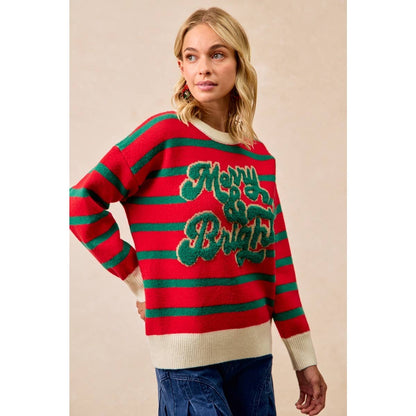 CHRISTMAS THEME STRIPE KNIT TOP