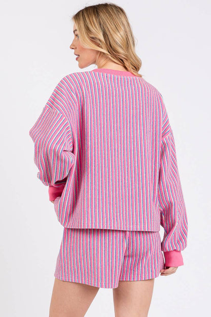 KNIT STRIPED PULLOVER AND SHORTS SETS