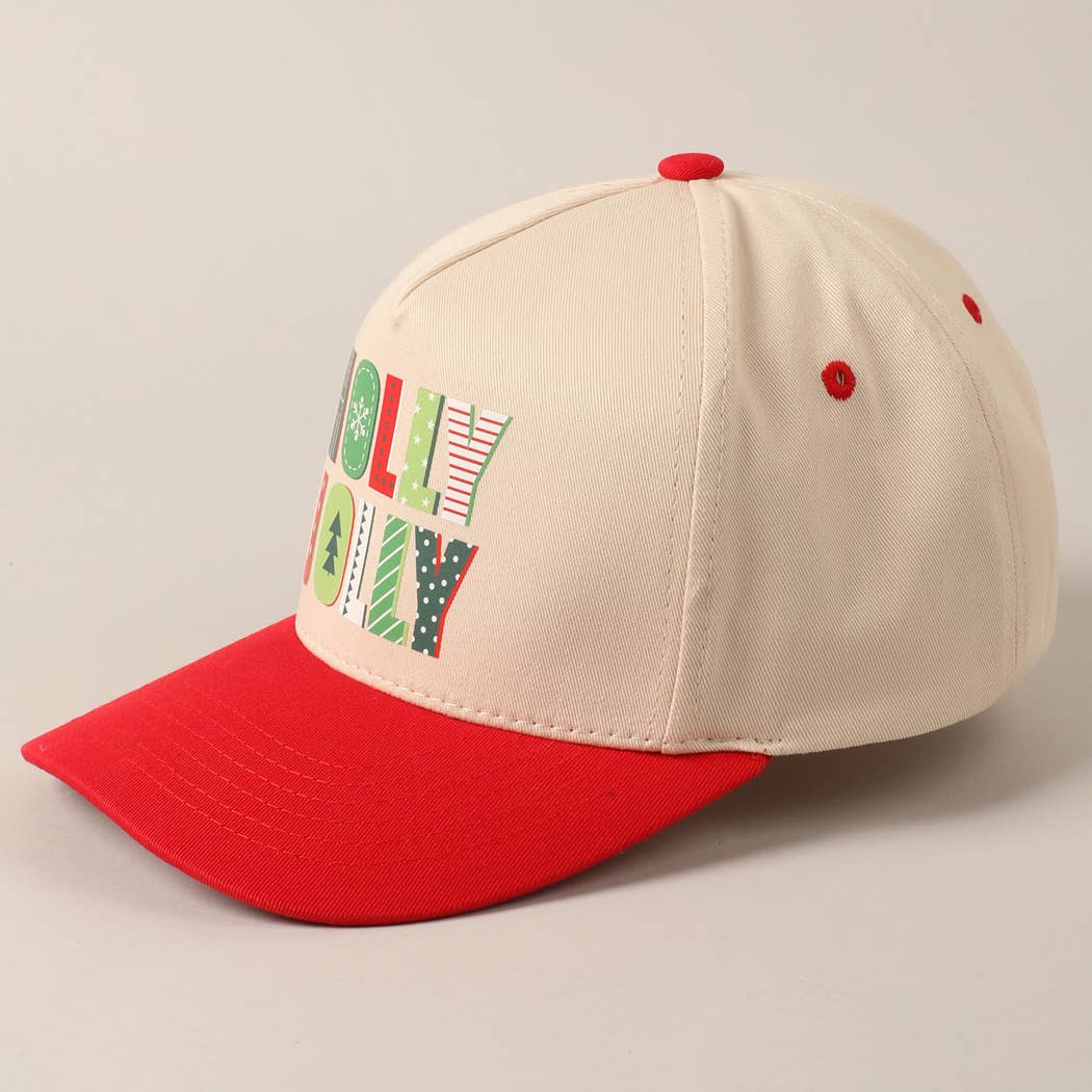 Holly Jolly Colorful Text Two-Tone Canvas Cap