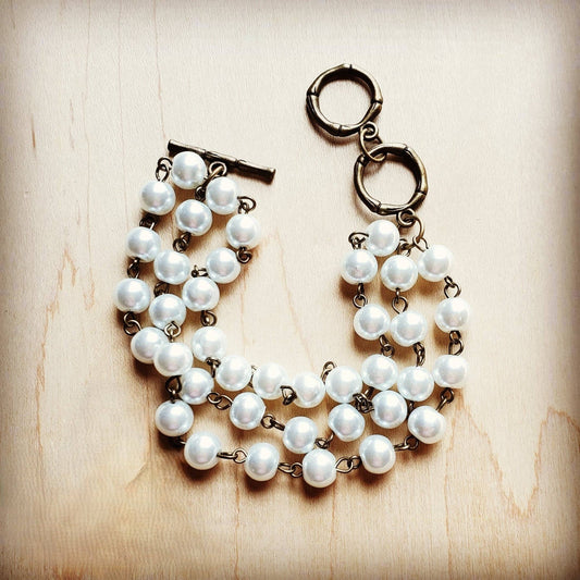 Pearl & Copper Triple Strand Bracelet