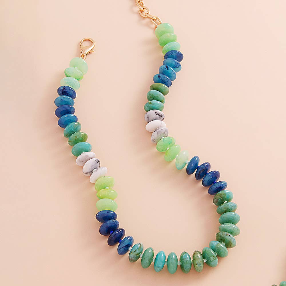 Ombre Resin Oval Disk Beaded Necklace