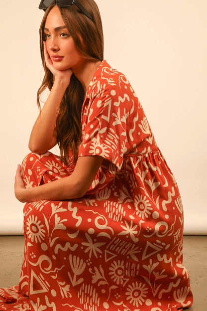 PLUS SIZE Oversized Printed Shirt Midi Dress