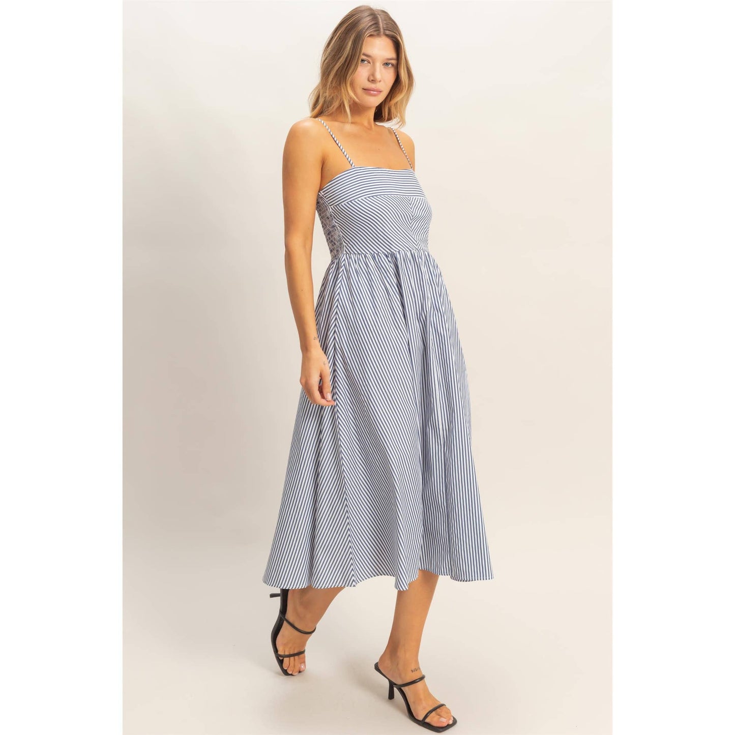 Blue Striped Spaghetti Strap Dress
