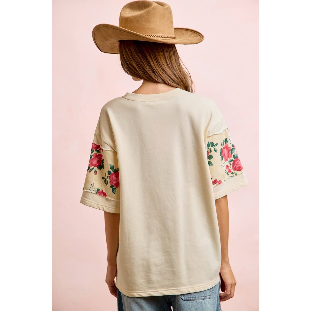 FLORAL PRINT SHORT SLEEVES FRENCH TERRY TOP