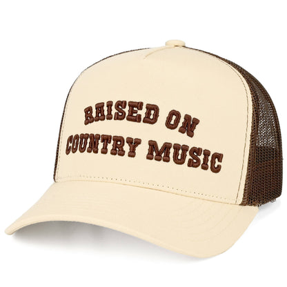 C.C RAISED ON COUNTRY MUSIC Letter on Two Tone Trucker Hat
