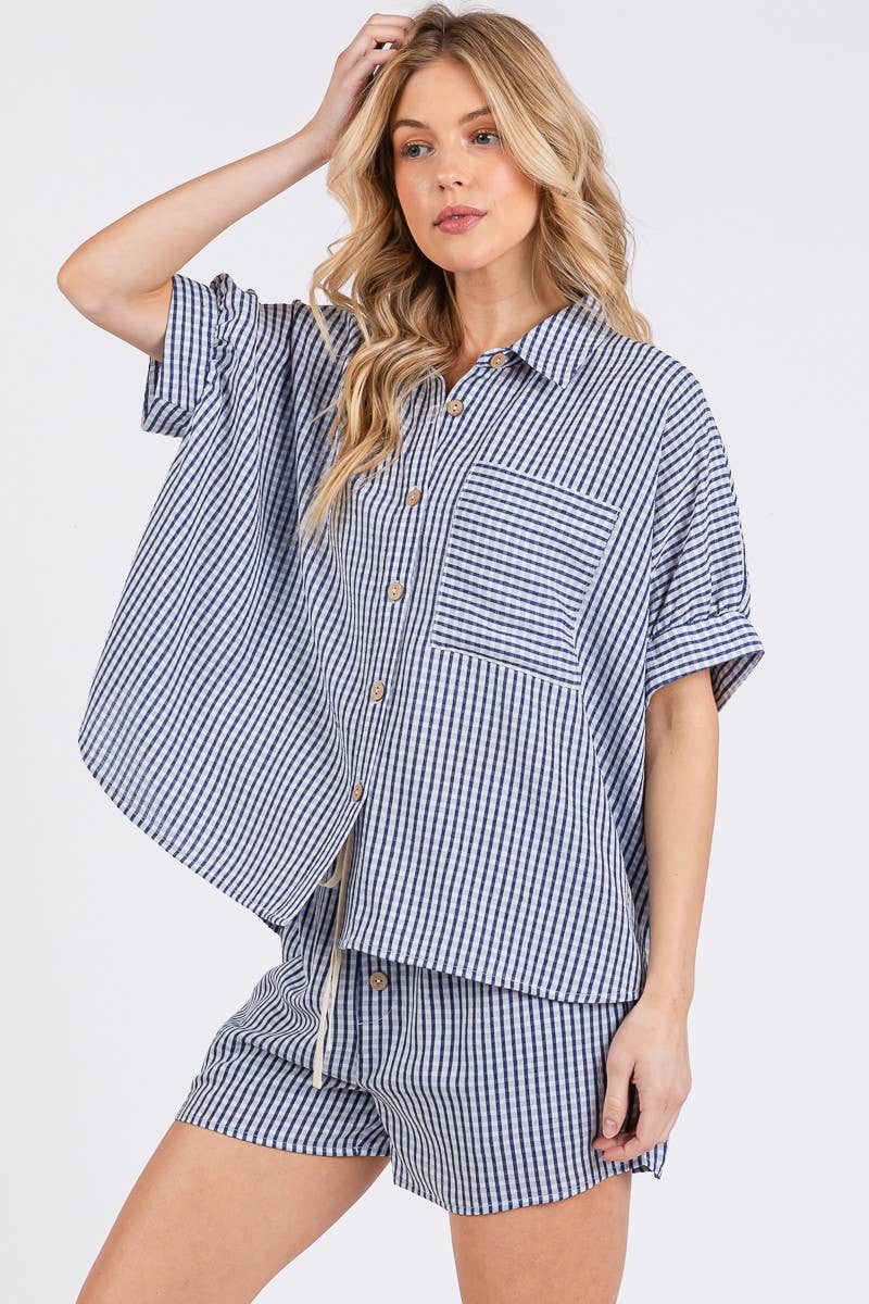 MINI CHECKER BUTTON DOWN TOP AND SHORTS SETS