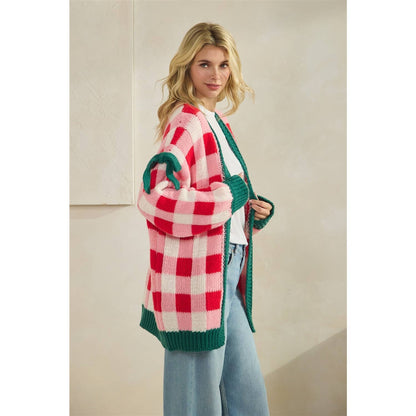 Checkered Cardigan with Ribbon Details