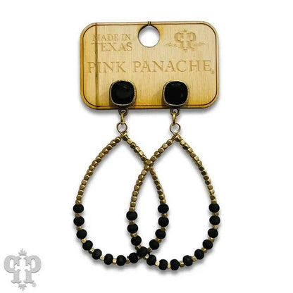 Round wood and gold bead teardrop earring with Austrian crystal
