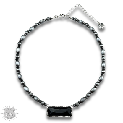 Rectangle rhinestone, burnished bead necklace