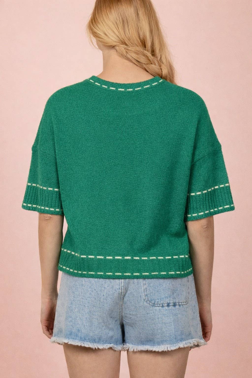 12W3636N-Stitch Detail Knit Sweater Top
