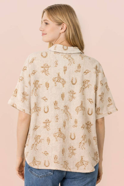 Western Graphic Button-Down Shirt Top