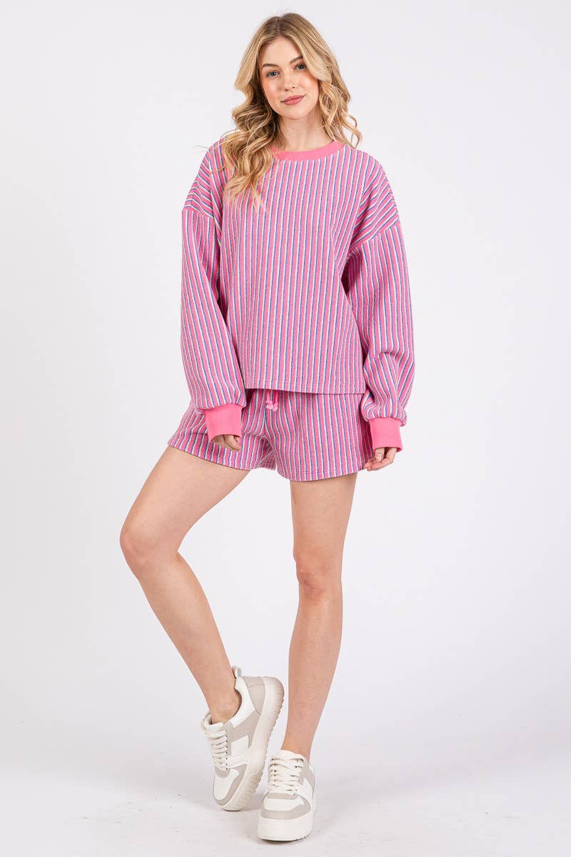 KNIT STRIPED PULLOVER AND SHORTS SETS
