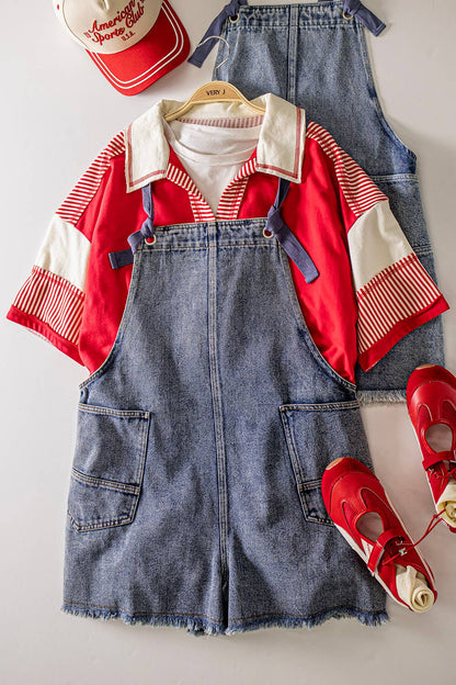 Washed Denim Pocket Overall Romper