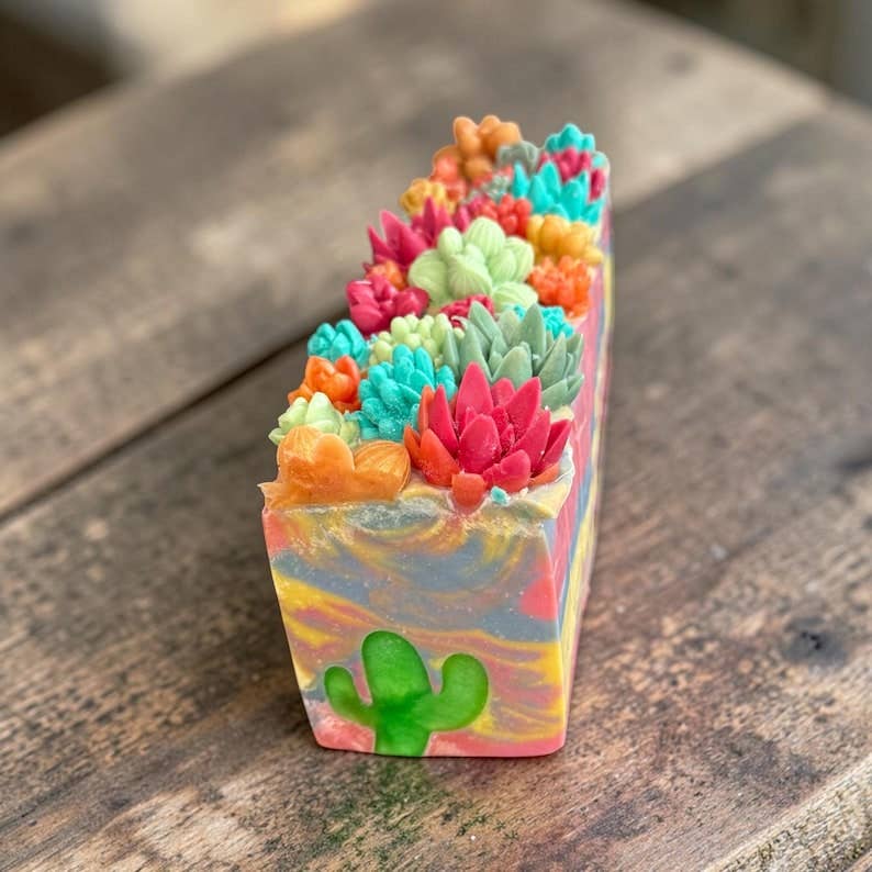 Blooming Cactus Blossom Bar Soap Made with Tallow and Creamy Goatmilk- Homemade, Cold Process