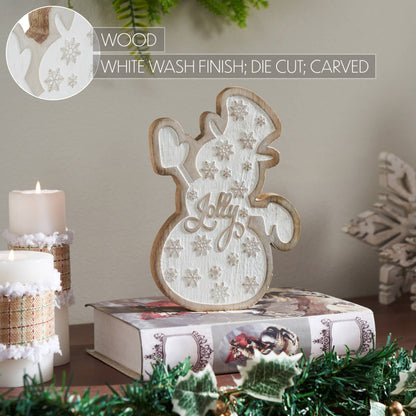 White Washed Jolly Natural Wooden Snowman