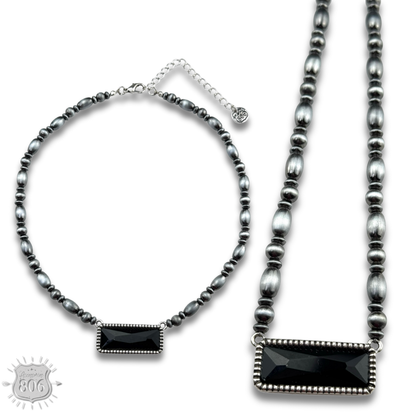 Rectangle rhinestone, burnished bead necklace