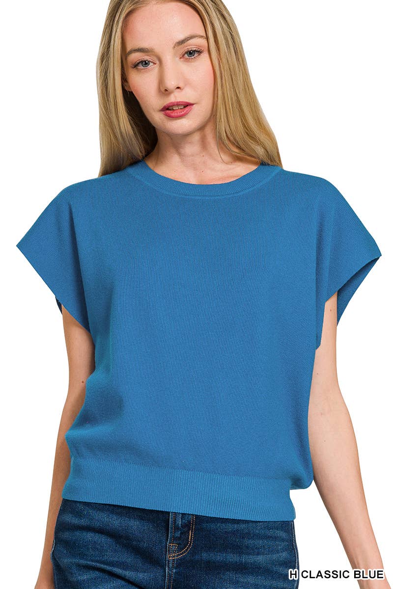 Round Neck Short Dolman Sleeve Sweater