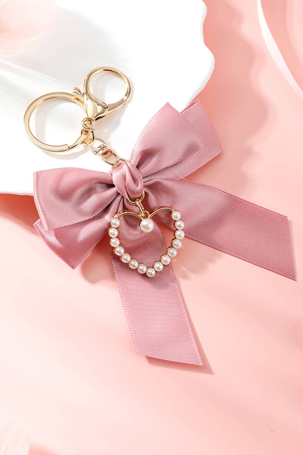 Pearl Heart Large Bow Knot Keychain