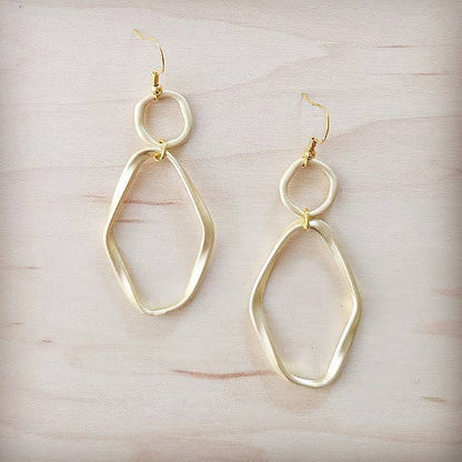 Matte Gold Hoop Earrings with Oval Hoop Dangle