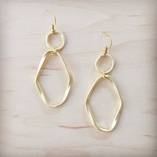 Matte Gold Hoop Earrings with Oval Hoop Dangle