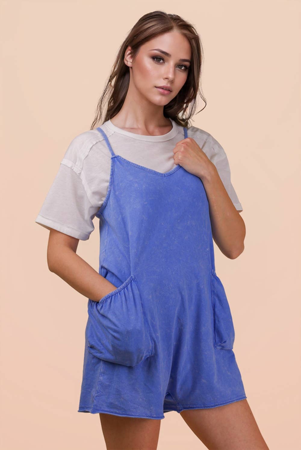 NP70359-Mineral Washed Sleeveless Casual Knit Romper