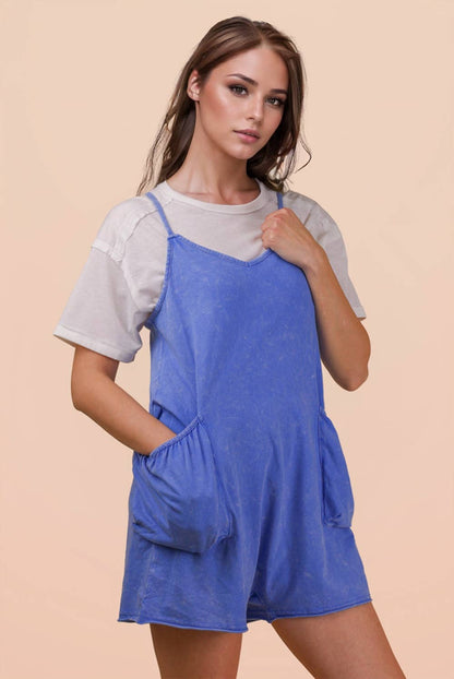 NP70359-Mineral Washed Sleeveless Casual Knit Romper