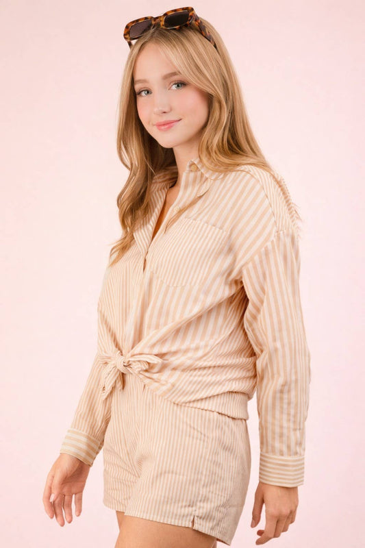 Striped Oversized Comfy Shirt Top & Shorts Set