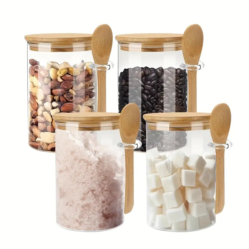 Glass Jar with Bamboo Lid and Hand Spoon