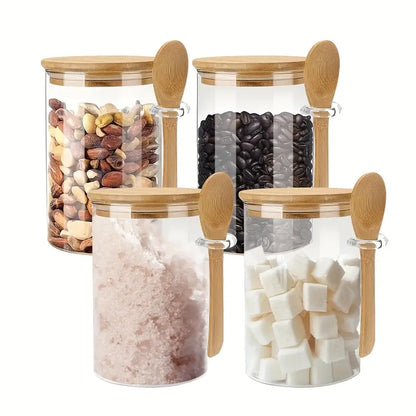 Glass Jar with Bamboo Lid and Hand Spoon