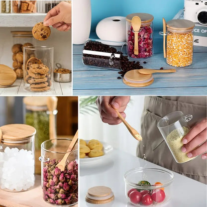 Glass Jar with Bamboo Lid and Hand Spoon