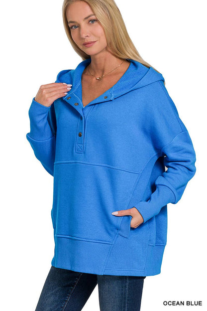 Fleece Half Snap Button Hooded Sweatshirts