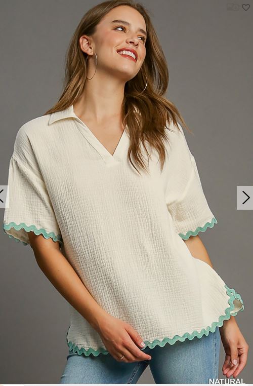 Ric Rac Trim Collared Top