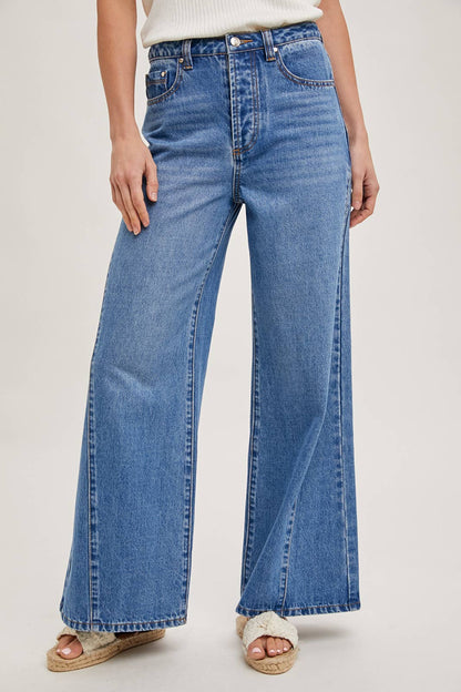 DENIM WIDE LEG MID RISE FLARE JEANS