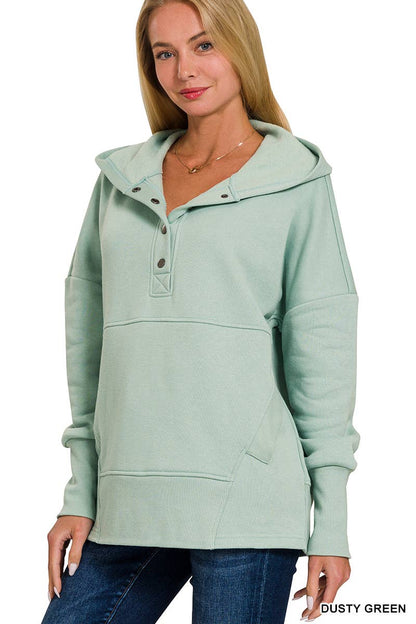 Fleece Half Snap Button Hooded Sweatshirts
