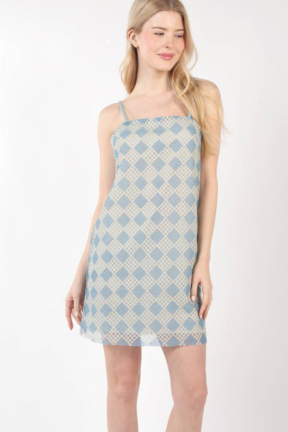 VD33900-Checkered Printed Summer Mini Dress