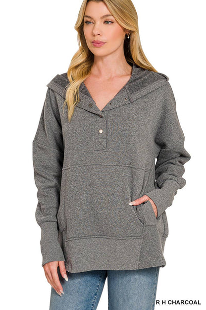 Fleece Half Snap Button Hooded Sweatshirts