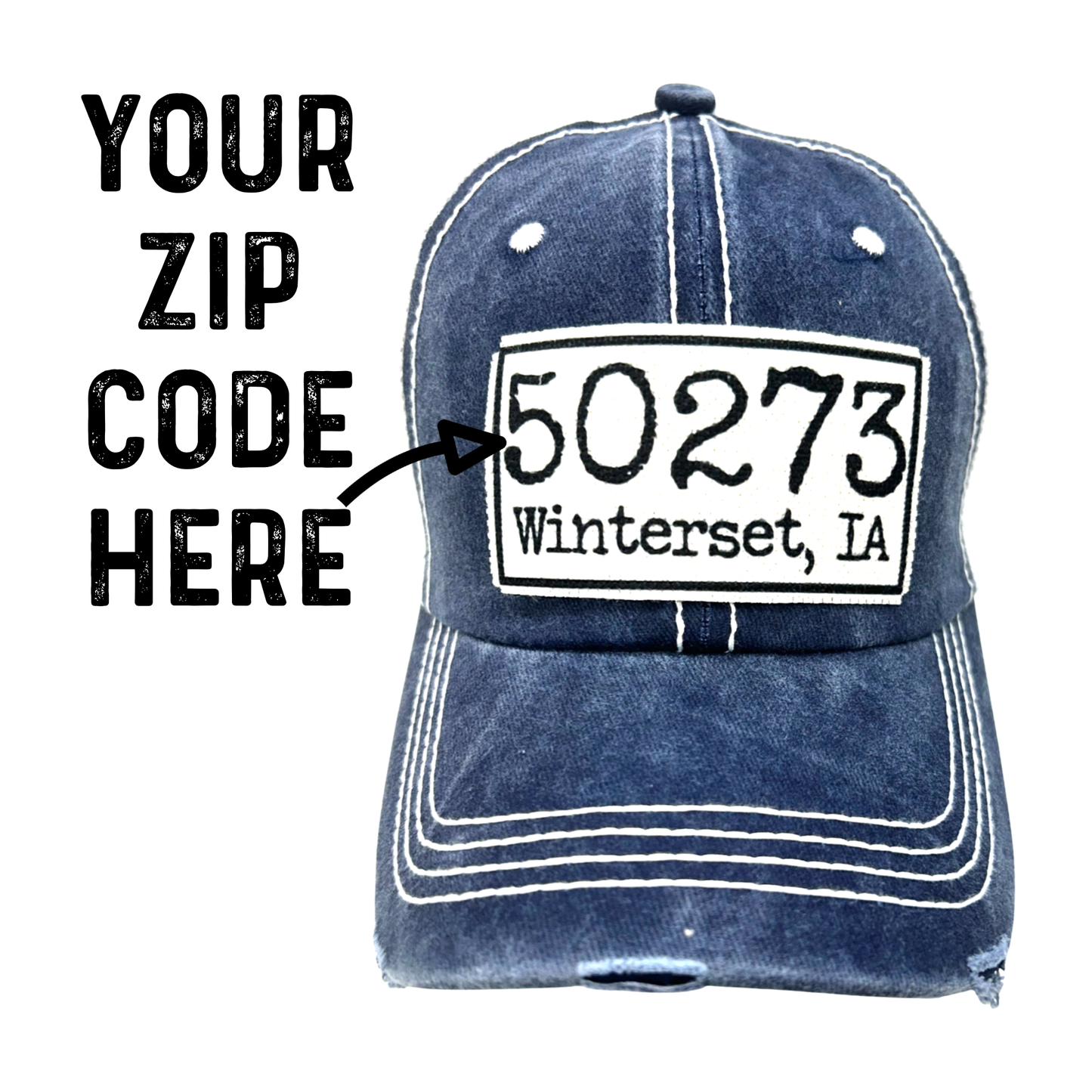 YOUR ZIP CODE/TOWN CUSTOMIZED HATS Square Design