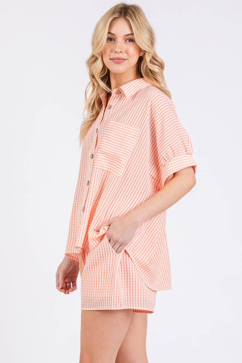 MINI CHECKER BUTTON DOWN TOP AND SHORTS SETS