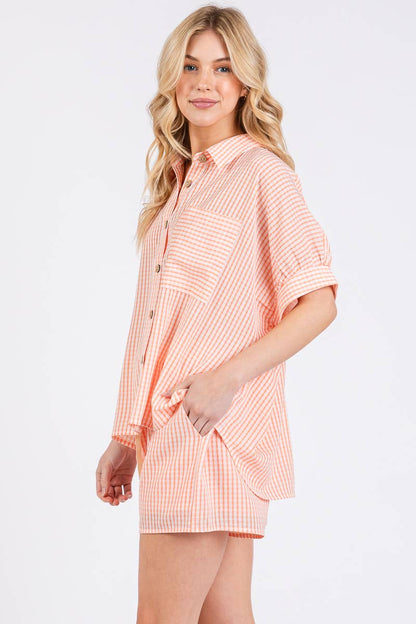 MINI CHECKER BUTTON DOWN TOP AND SHORTS SETS