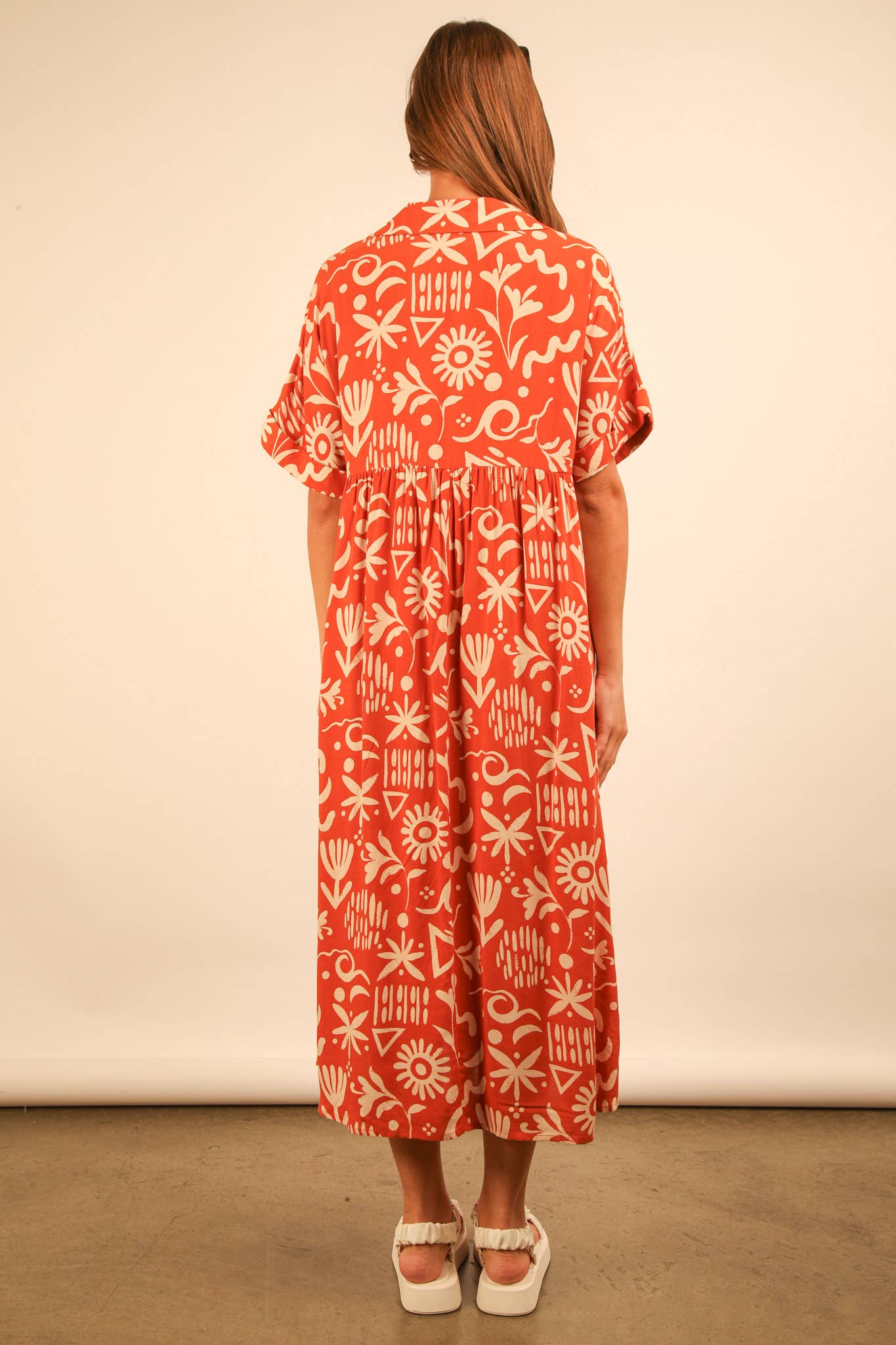 PLUS SIZE Oversized Printed Shirt Midi Dress