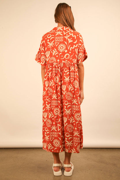 PLUS SIZE Oversized Printed Shirt Midi Dress