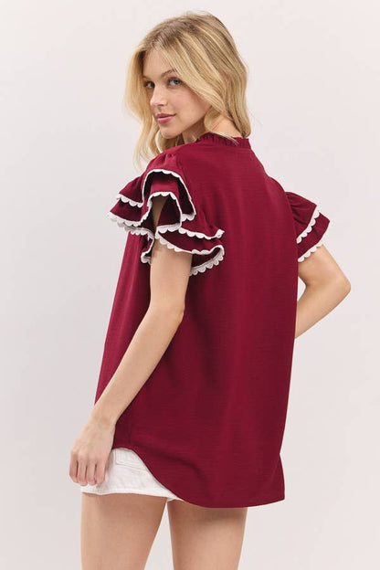 Game day Ruffle Sleeve Scallop Trim Top