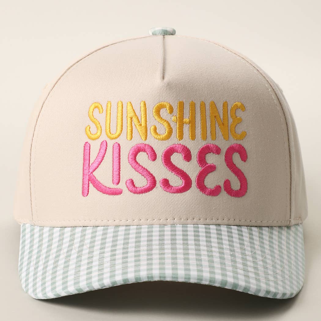 SUNSHINE KISSES Embroidered Gingham Trucker Hat